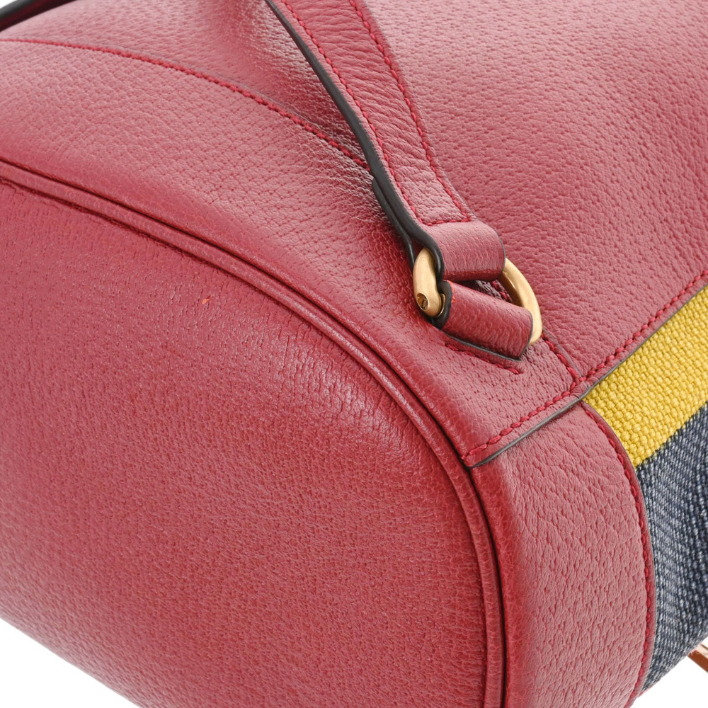 Gucci Daypack Backpack Baiadera Blue Stripe Leather Red Canvas Yellow - Picture 7 of 11